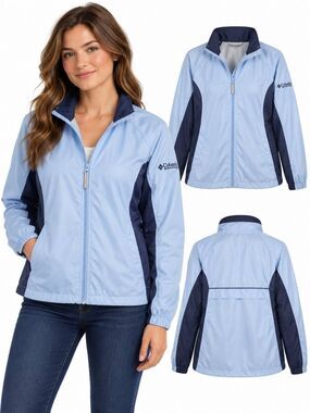 Columbia Medium Blue Navy Windbreaker Jacket Packable Hood